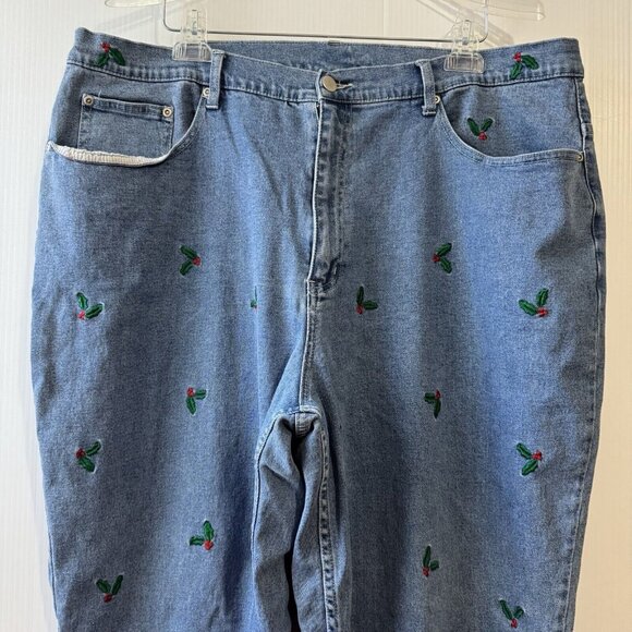 Vintage Quaker Factory Jeans Sz 24W Women’s Cherry Embroidery Print High Rise - Picture 3 of 15